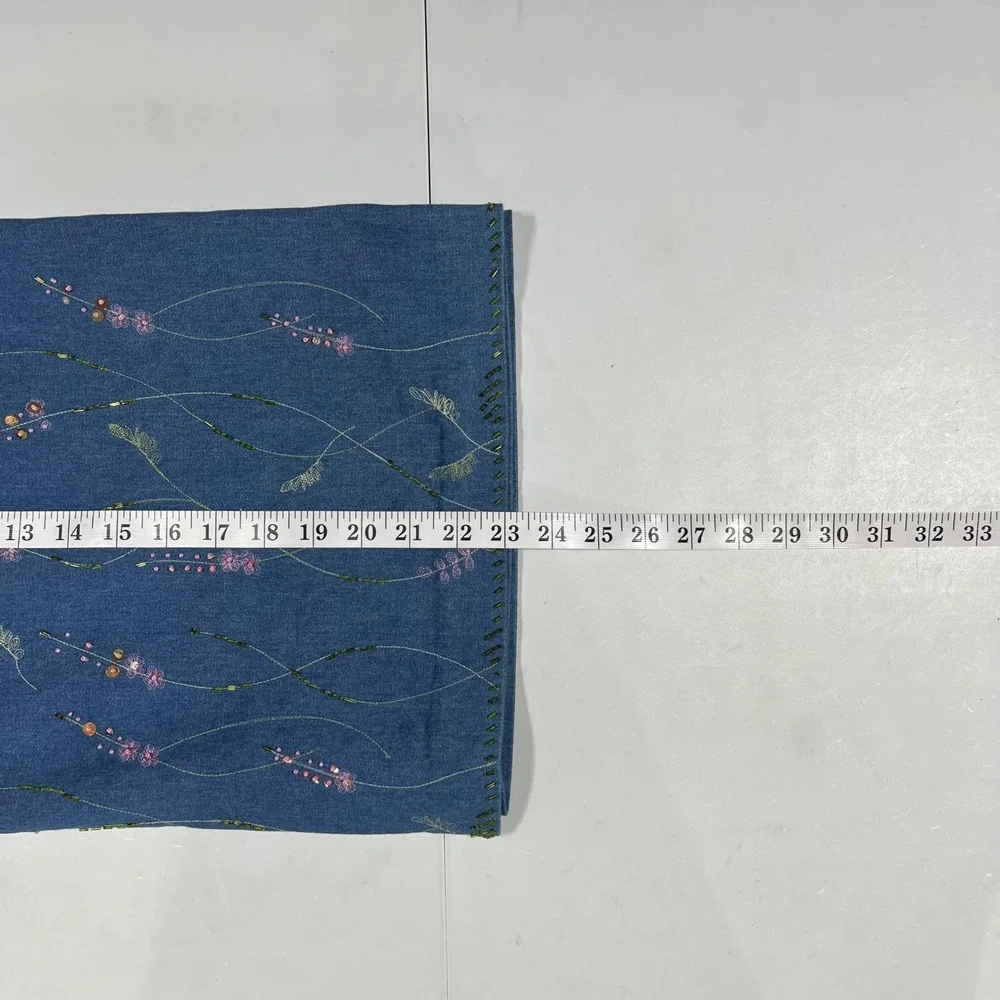 Jane Seymour VTG 90s Cottagecore Denim Embroidered Beaded Skirt Plus 20 Artsy